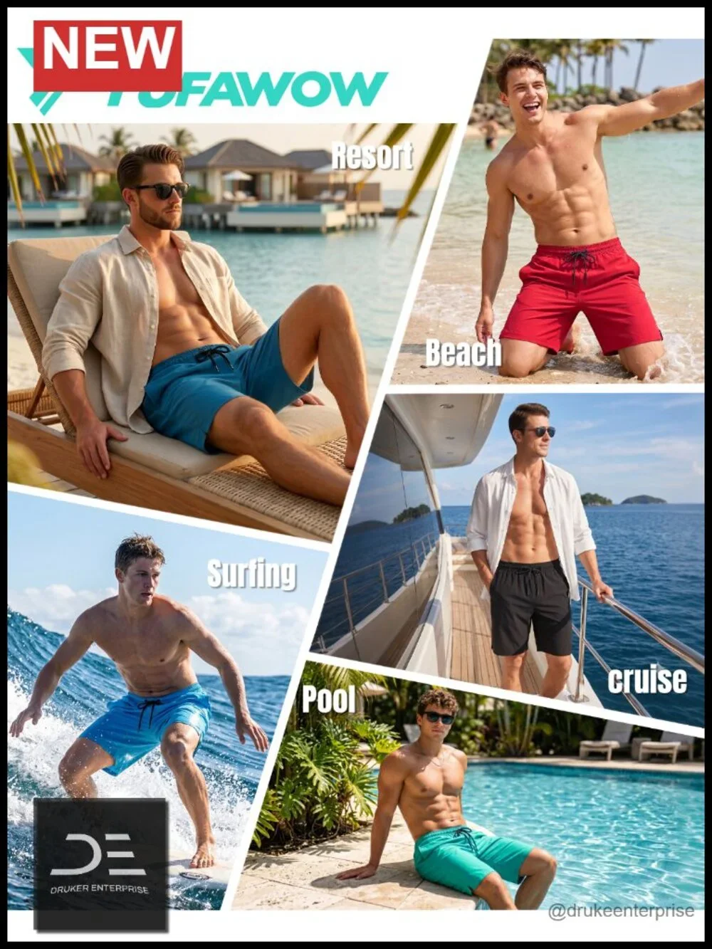 Men's 9-Inch Swim Trunks with Quick-Dry Fabric & Compression Liner